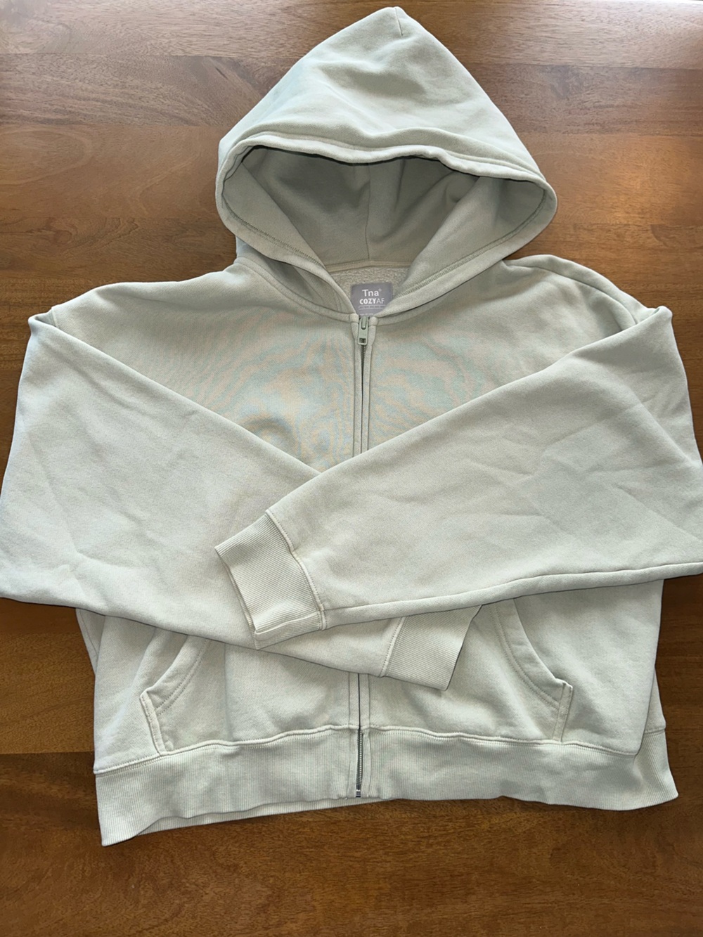 TNA Cozy AF Zip-Up Hoodie in Light Sage